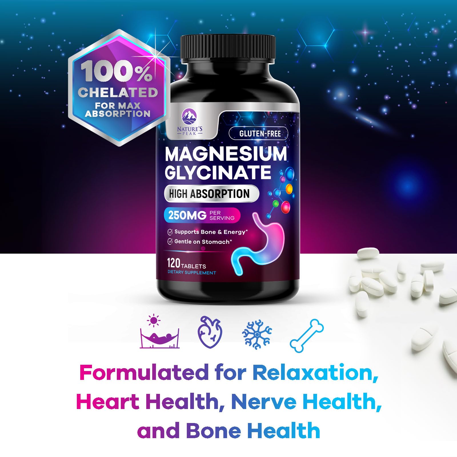 Magnesium Glycinate Supplement 250mg - 100% Chelated & Purified - to Support Sleep, Heart Health, Muscles, & Bone Strength - Best Absorption Magnesium Glycinate Capsules, Bottled in USA - 120 Tablets - TrustMedUSA