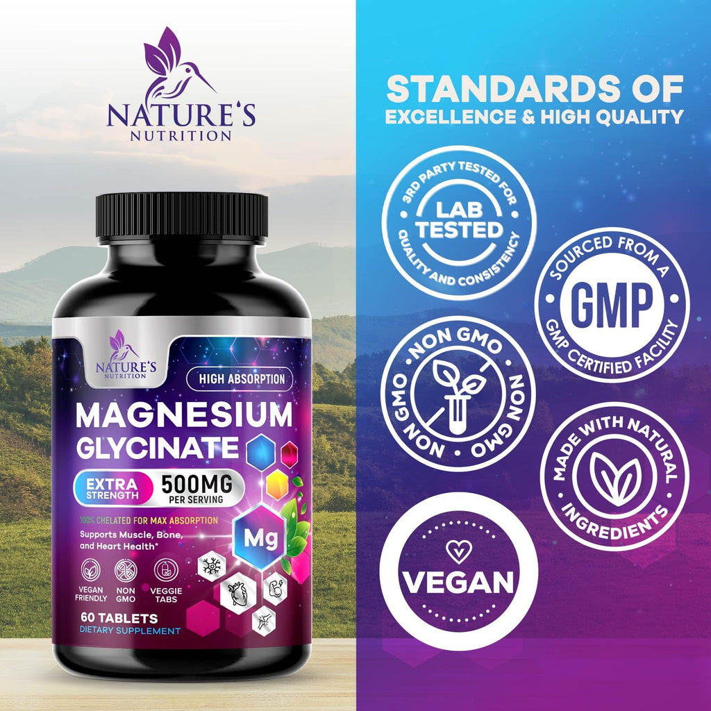 Magnesium Glycinate Supplement - 500mg Magnesium Per Serving - 100% Chelated & Purified - Supports Sleep, Heart Health, & Muscle Strength - Best Absorption Magnesium, Bottled in USA - 60 Tablets - TrustMedUSA