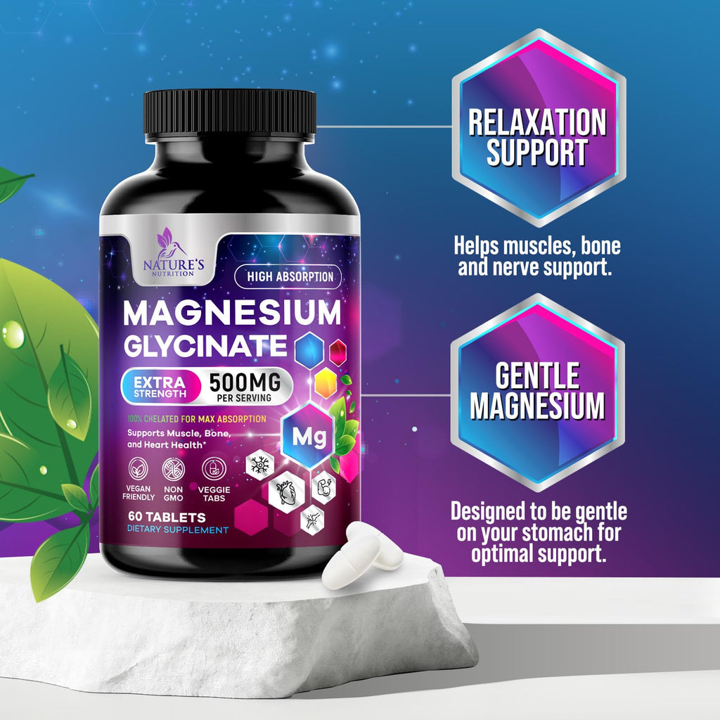Magnesium Glycinate Supplement - 500mg Magnesium Per Serving - 100% Chelated & Purified - Supports Sleep, Heart Health, & Muscle Strength - Best Absorption Magnesium, Bottled in USA - 60 Tablets - TrustMedUSA