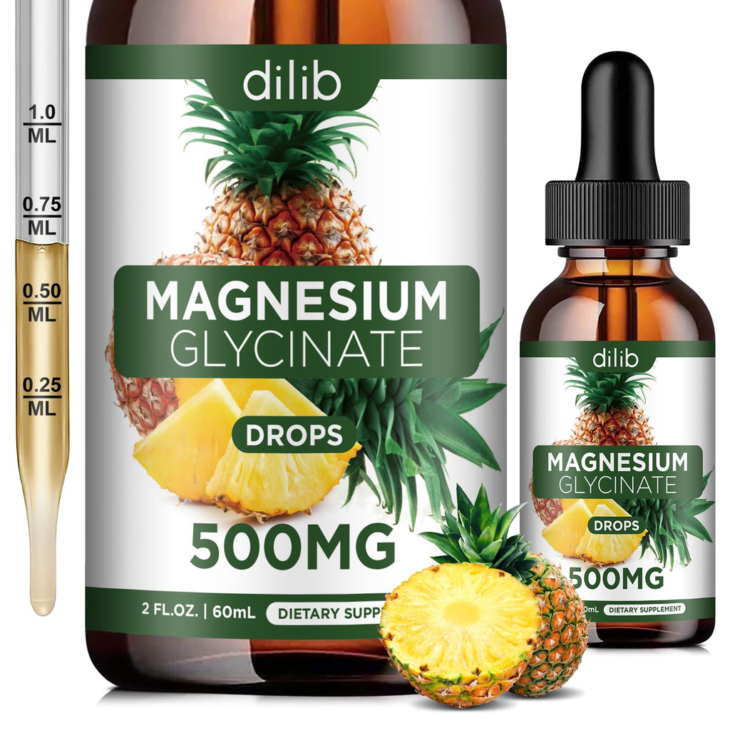 Magnesium Glycinate Supplement, Liquid Magnesium Glycinate Liquid Drops 500mg-Support Stress Relief, Relaxation, Mood, Sleep, Bone & Muscle-2 Fl Oz, Vegan, Pineapple Flavor - TrustMedUSA