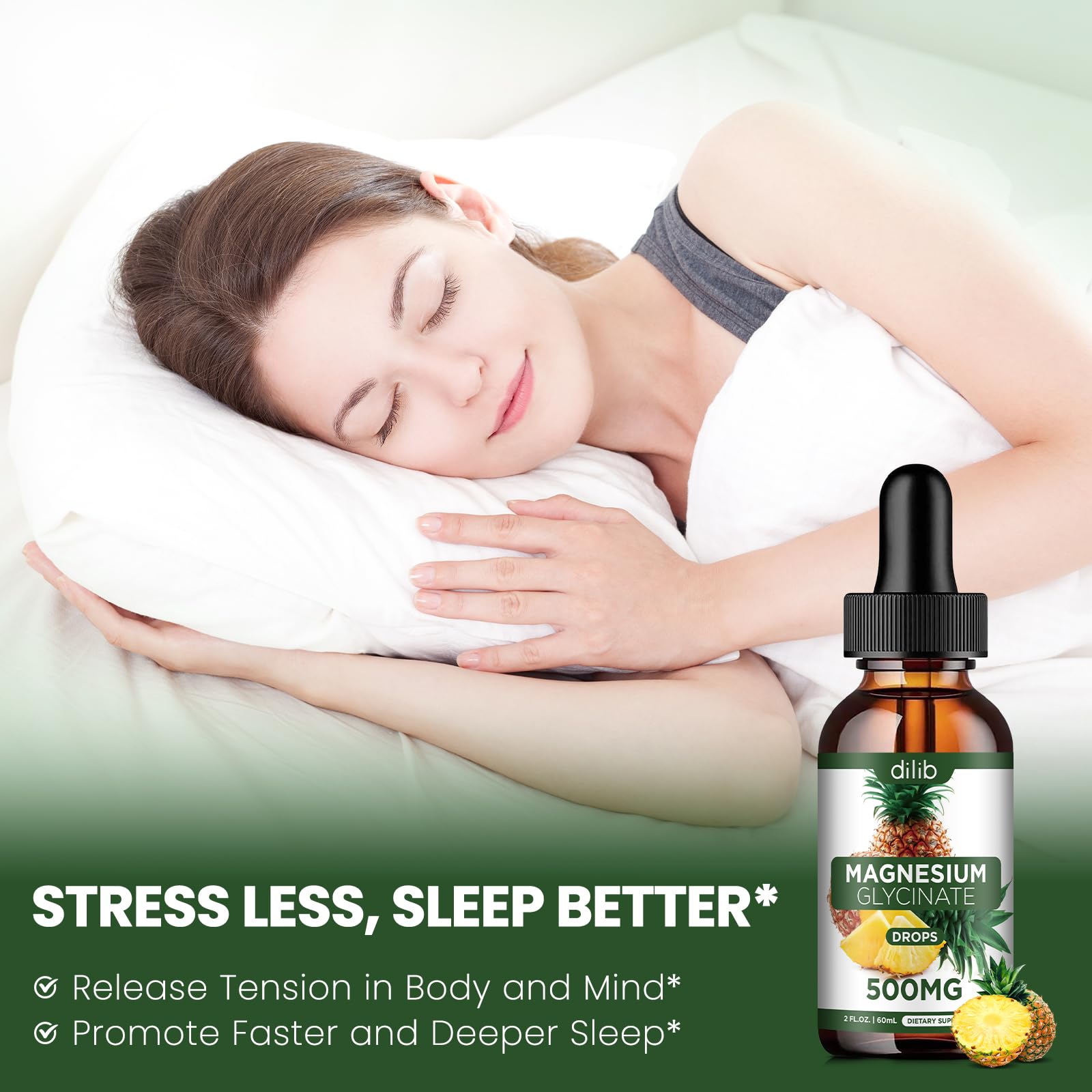 Magnesium Glycinate Supplement, Liquid Magnesium Glycinate Liquid Drops 500mg-Support Stress Relief, Relaxation, Mood, Sleep, Bone & Muscle-2 Fl Oz, Vegan, Pineapple Flavor - TrustMedUSA