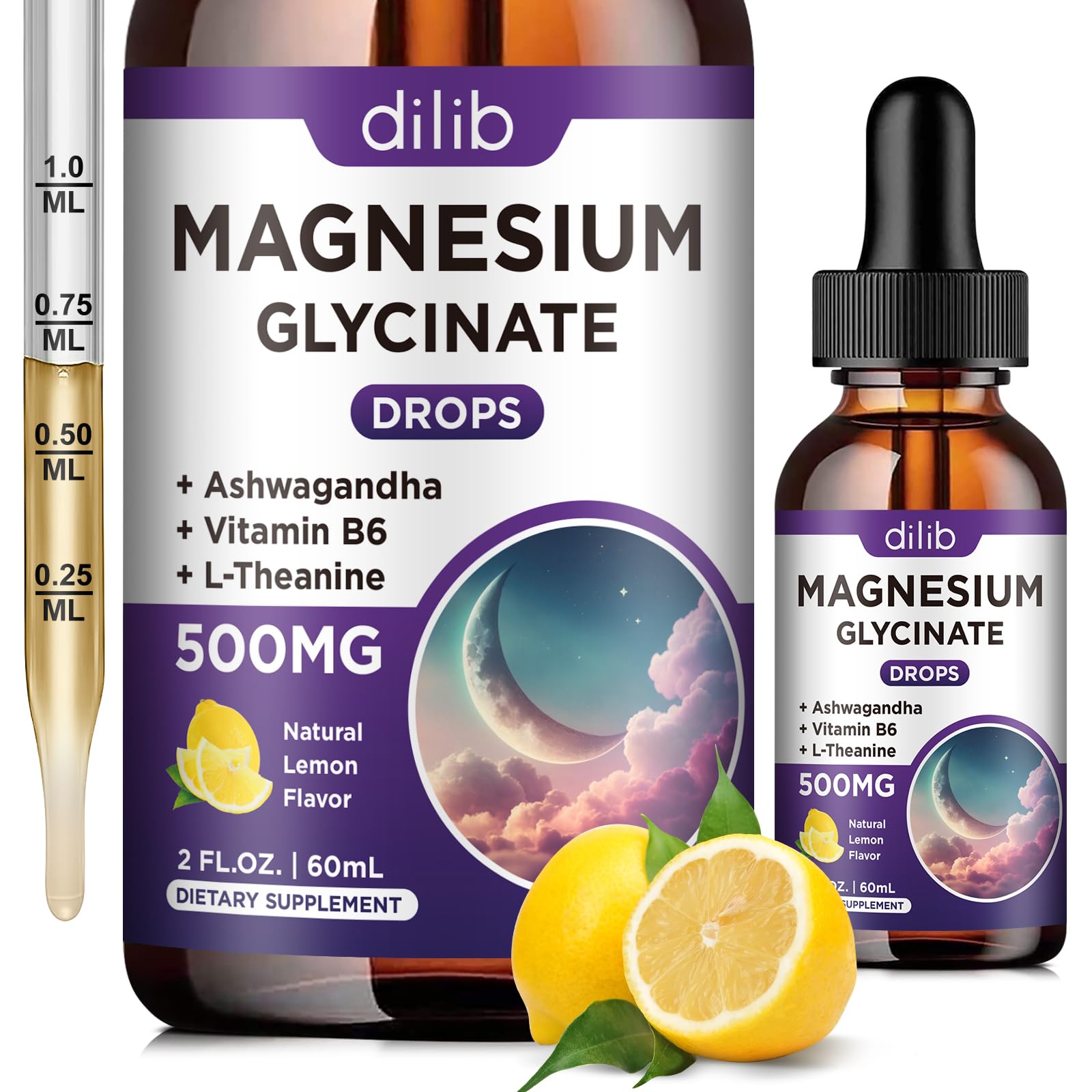 Magnesium Glycinate Supplement, Magnesium Liquid Drops with Magnesium Glycinate 500mg Vitamin B6, Ashwagandha, L - Theanine, Chamomile - TrustMedUSA