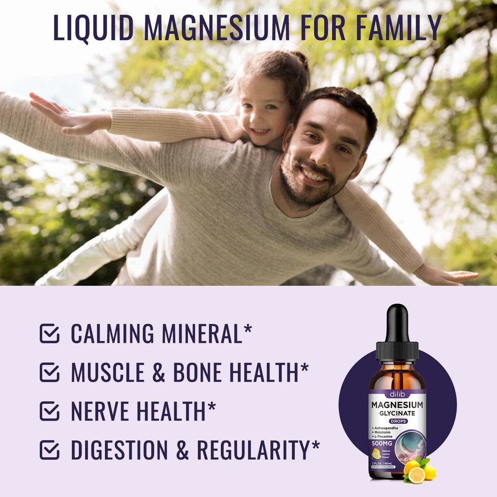Magnesium Glycinate Supplement, Magnesium Liquid Drops with Magnesium Glycinate 500mg Vitamin B6, Ashwagandha, L - Theanine, Chamomile - TrustMedUSA