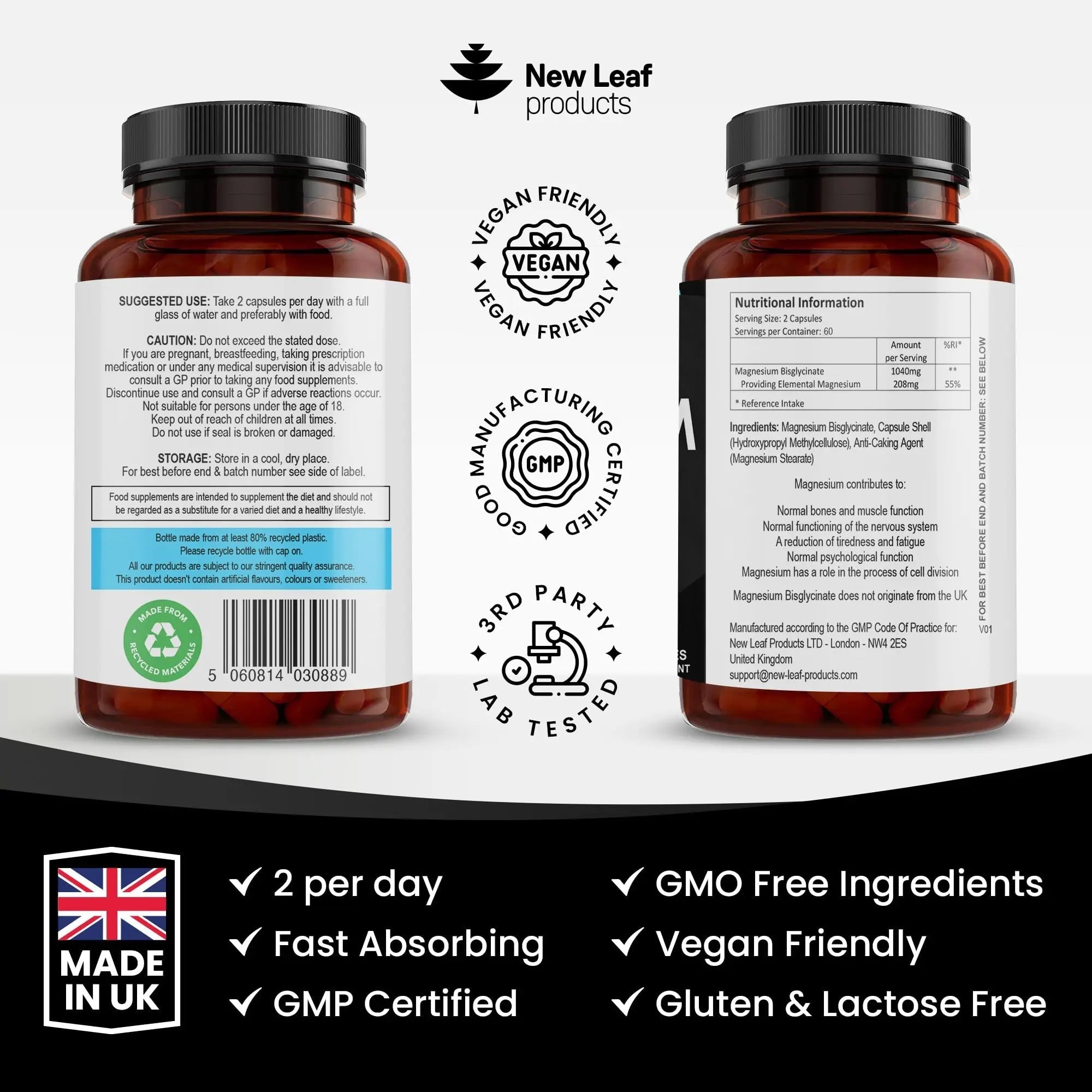 Magnesium Glycinate Supplements - 1040mg of Magnesium - 120 High Strength Capsules - TrustMedUSA