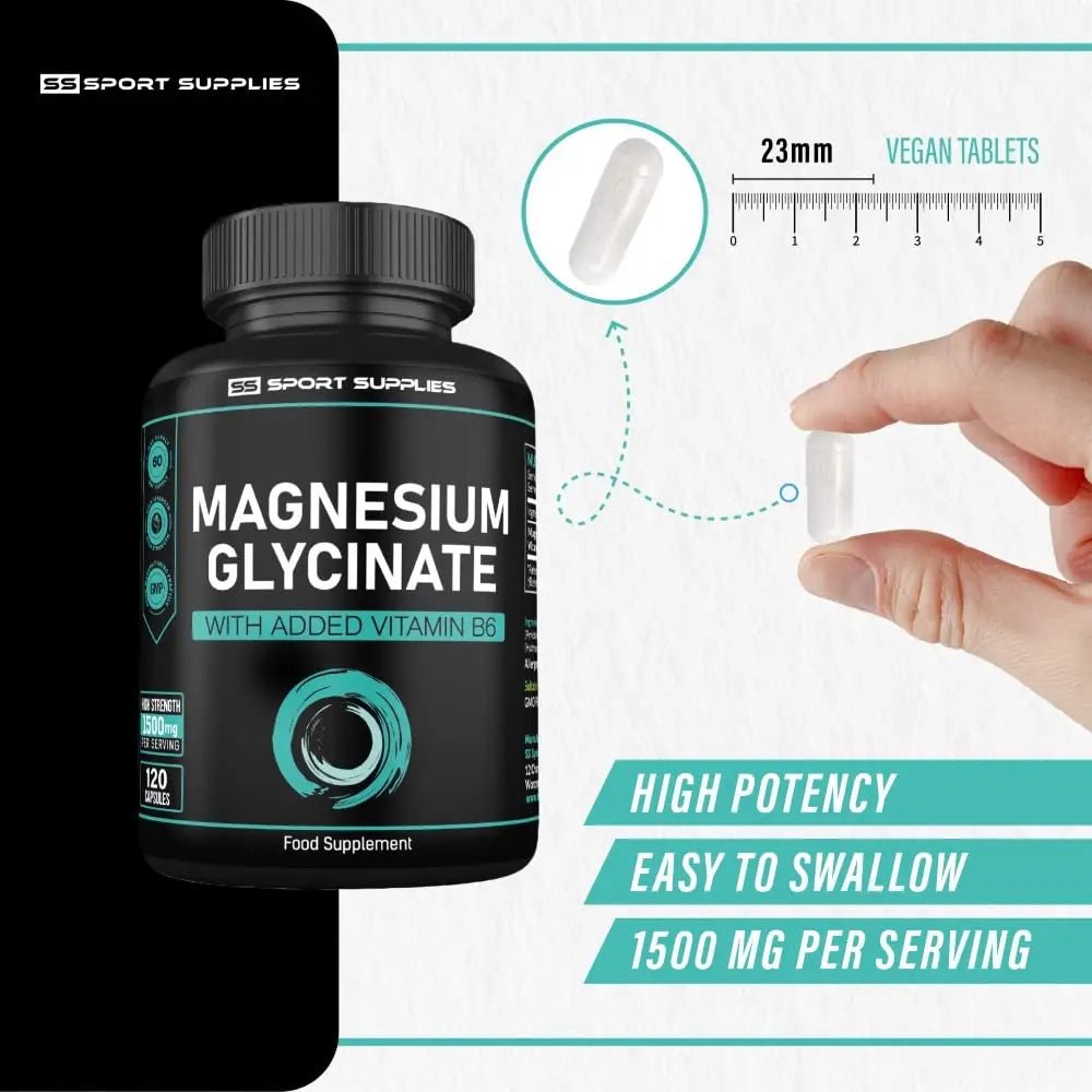 Magnesium Glycinate Supplements & Vitamin B6 - 120 High Strength Capsules - TrustMedUSA
