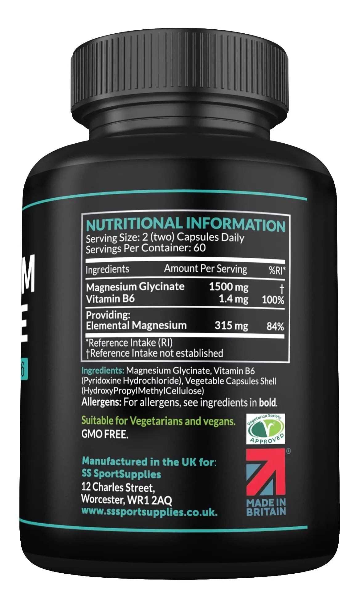 Magnesium Glycinate Supplements & Vitamin B6 - 120 High Strength Capsules - TrustMedUSA