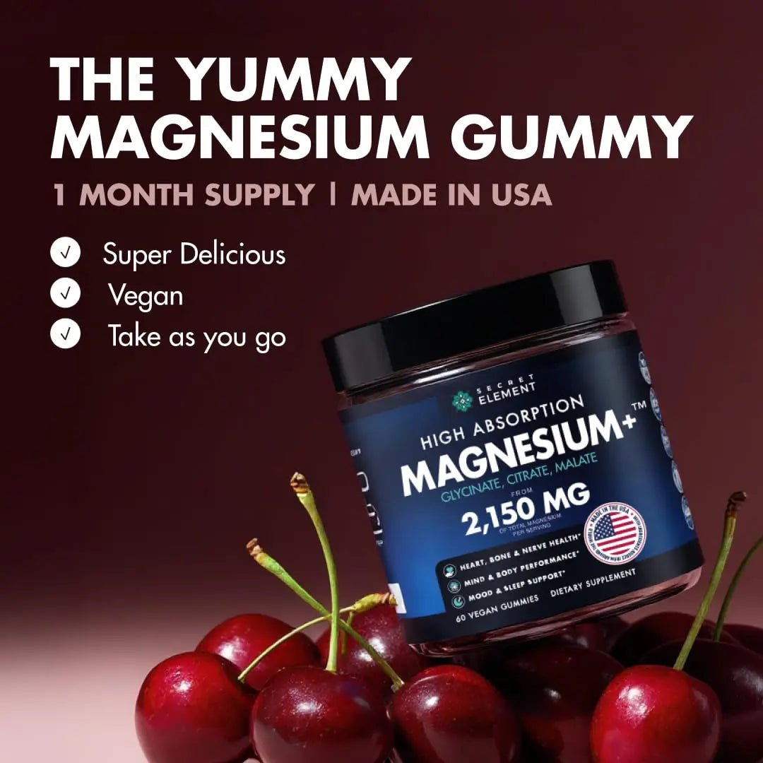 Magnesium Gummies 3in1 - Glycinate, Citrat, Malate 2150 MG High Absorption Supplement, Sugar-Free, Vegan, Chews for Men & Women, Inspired by Wellness Traditions Like Arjuna, 60 Gummies, Cherry Flavor - TrustMedUSA