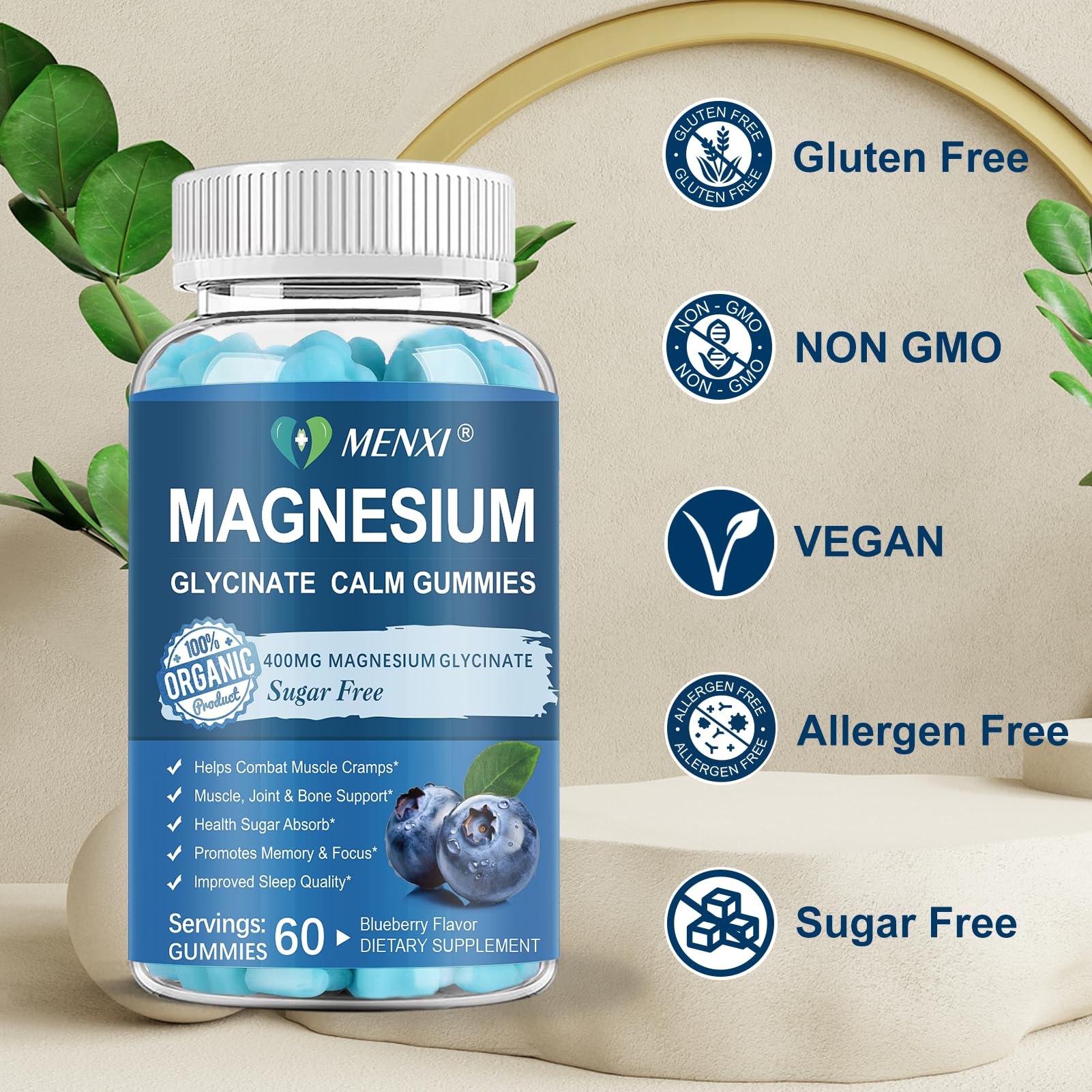 Magnesium Gummies 600mg per Serving-Magnesium Glycinate 400mg and Magnesium Malate 200mg,Sugar Free Magnesium Potassium Supplement for Calm Mood, Muscle, Bone & Sleep Support,60 Blueberry Gummies - TrustMedUSA