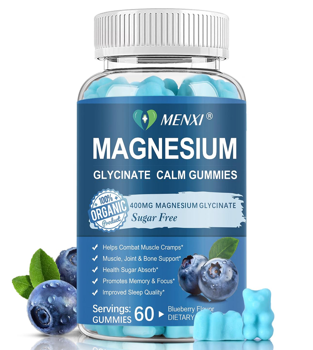 Magnesium Gummies 600mg per Serving-Magnesium Glycinate 400mg and Magnesium Malate 200mg,Sugar Free Magnesium Potassium Supplement for Calm Mood, Muscle, Bone & Sleep Support,60 Blueberry Gummies - TrustMedUSA