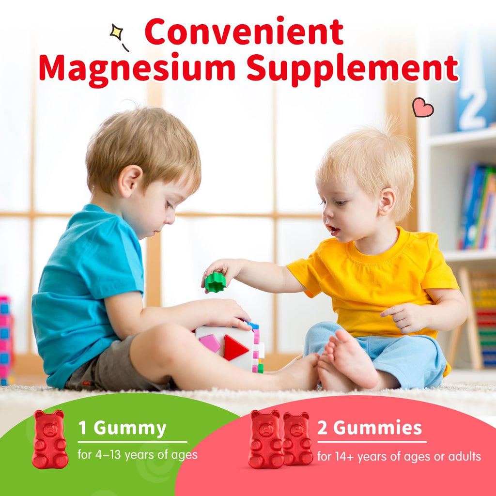 Magnesium Gummies for Kids - Magnesium Glycinate Gummies Supplement with L-Theanine, Vitamin B6, D3 for Kids & Adults Sleep, Calm, Relaxation, Brain, Bones, Sugar Free Strawberry 60ct - TrustMedUSA