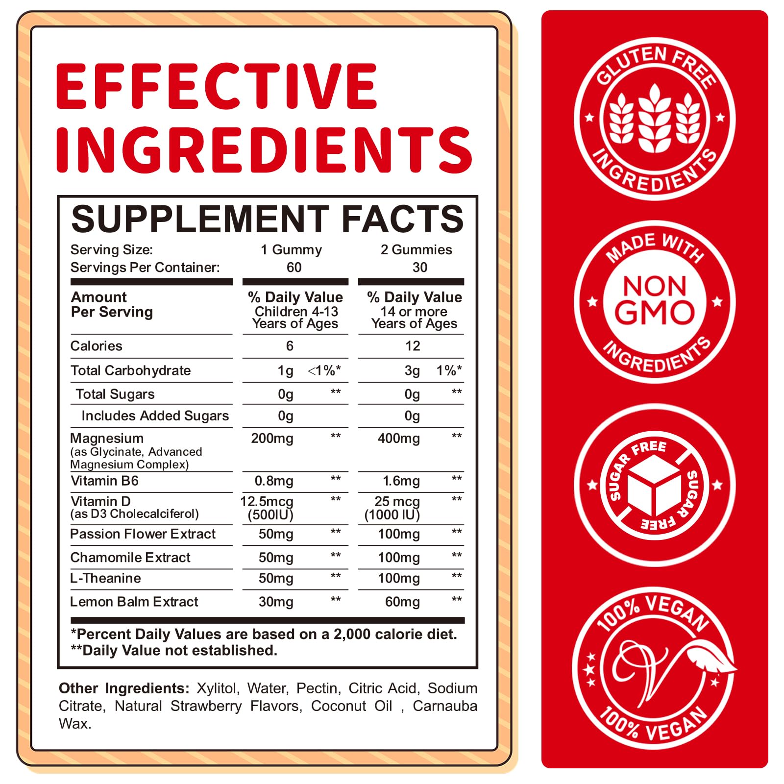 Magnesium Gummies for Kids - Magnesium Glycinate Gummies Supplement with L-Theanine, Vitamin B6, D3 for Kids & Adults Sleep, Calm, Relaxation, Brain, Bones, Sugar Free Strawberry 60ct - TrustMedUSA