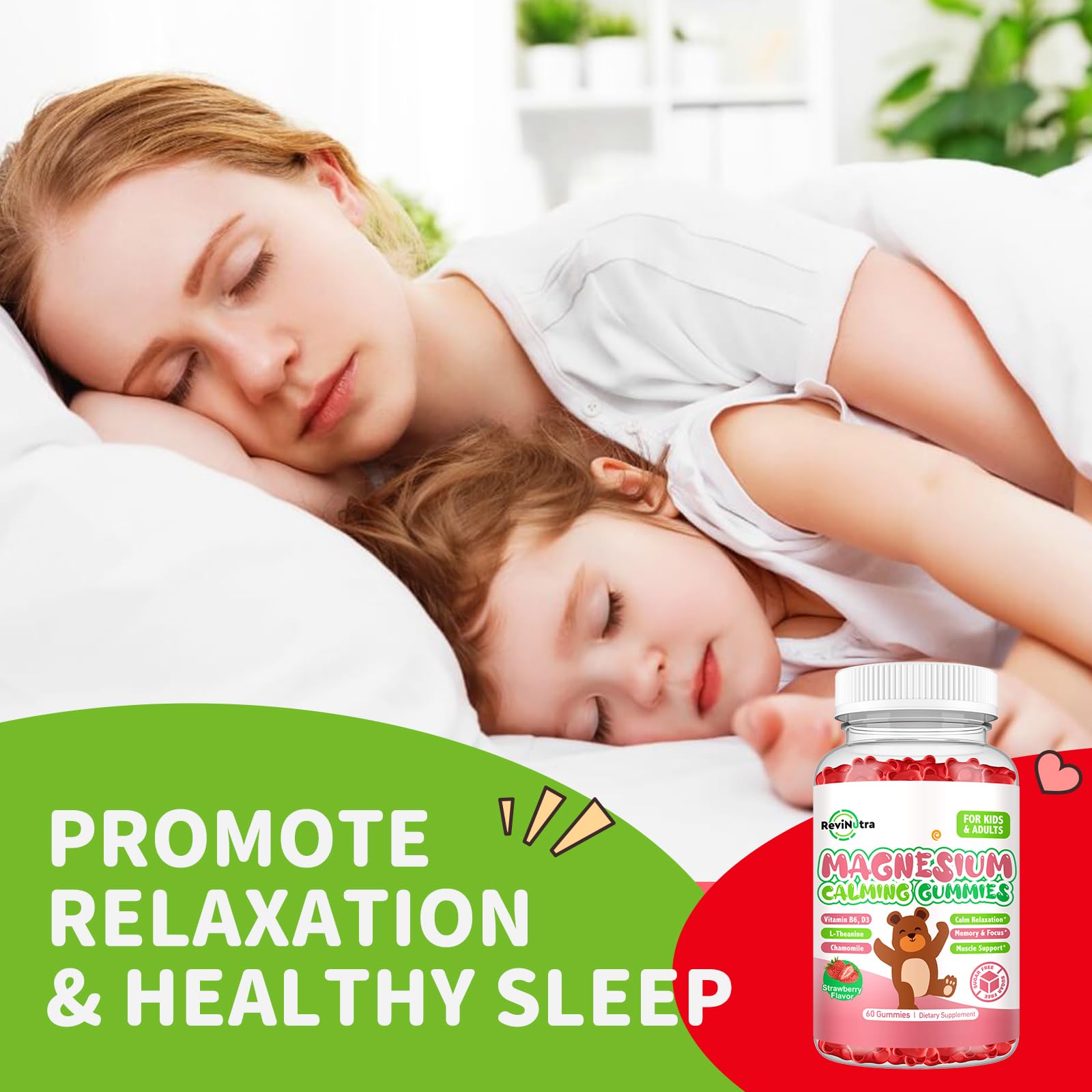 Magnesium Gummies for Kids - Magnesium Glycinate Gummies Supplement with L-Theanine, Vitamin B6, D3 for Kids & Adults Sleep, Calm, Relaxation, Brain, Bones, Sugar Free Strawberry 60ct - TrustMedUSA