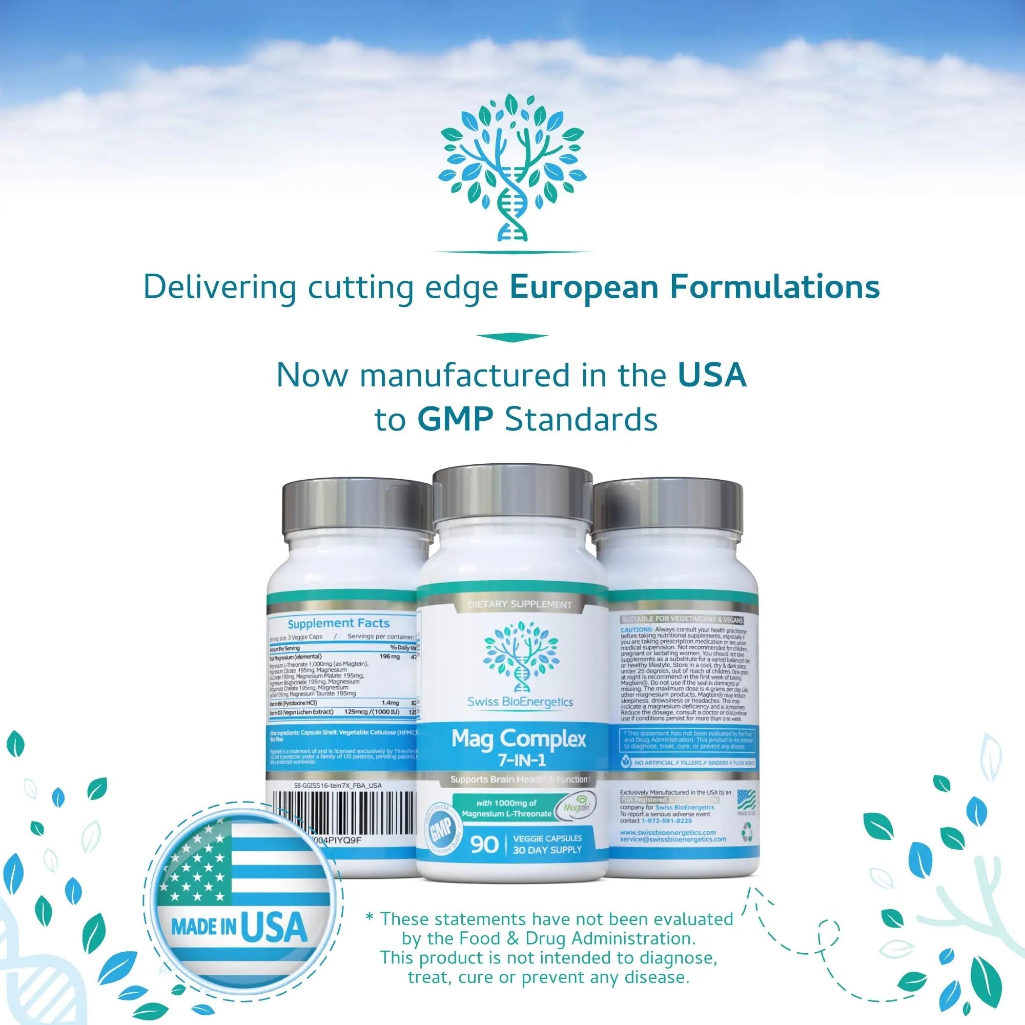Magnesium L-Threonate Complex 7-in-1 with 1000mg of Magtein Plus Magnesium as Bisglycinate, Taurate, Citrate, Gluconate, Malate & Lactate - Supports Sleep - Vegan, US Made and No Artificial Nasties - TrustMedUSA