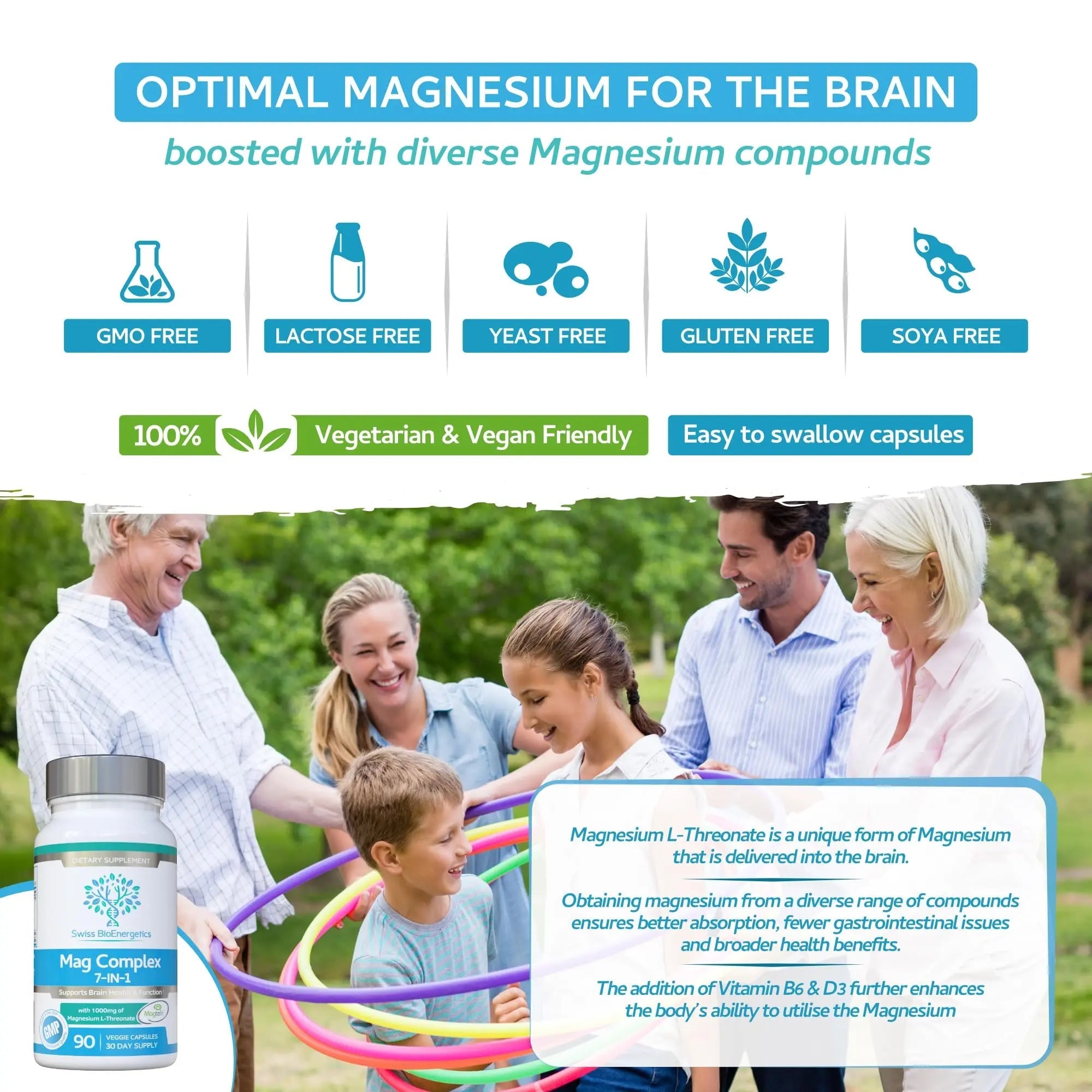 Magnesium L-Threonate Complex 7-in-1 with 1000mg of Magtein Plus Magnesium as Bisglycinate, Taurate, Citrate, Gluconate, Malate & Lactate - Supports Sleep - Vegan, US Made and No Artificial Nasties - TrustMedUSA