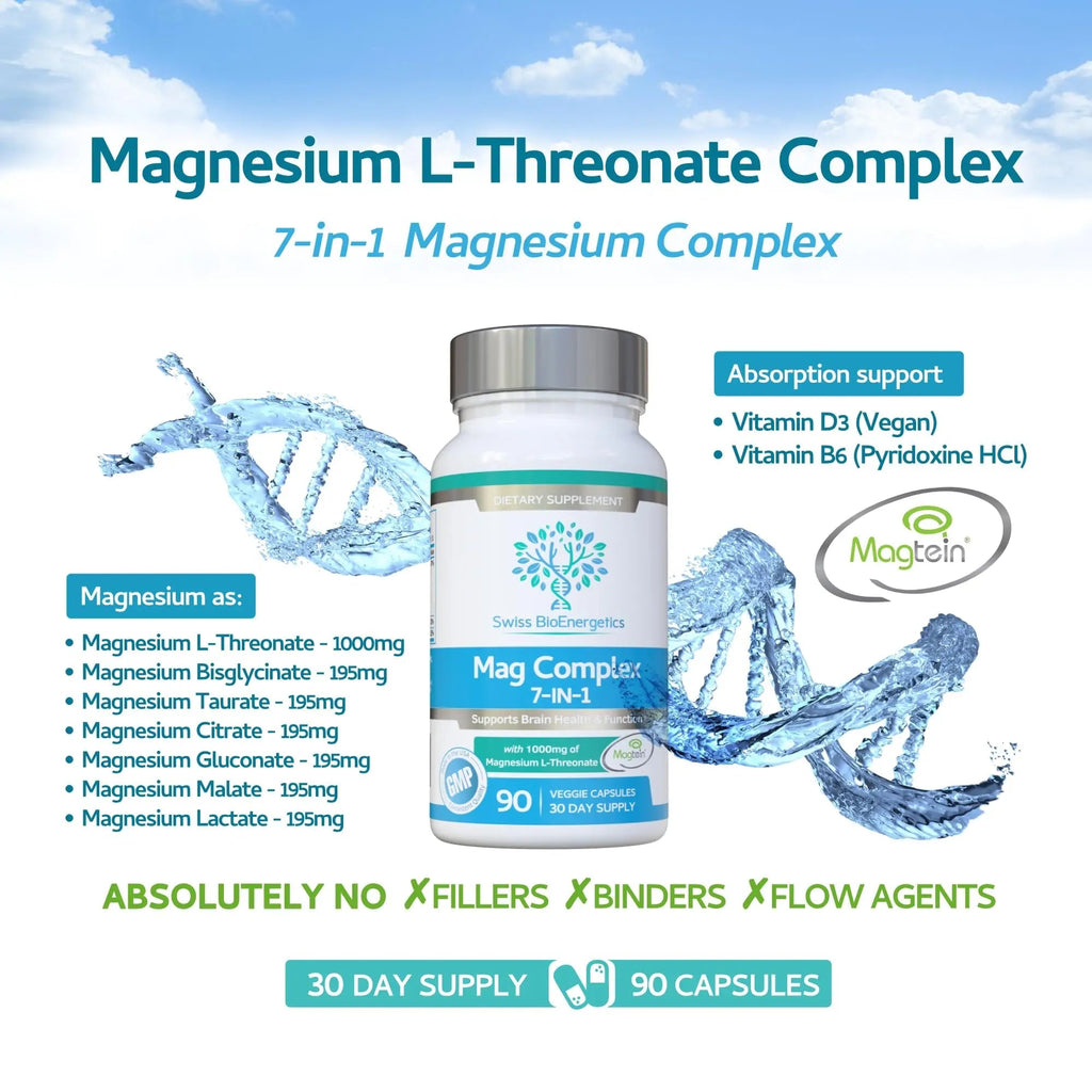 Magnesium L-Threonate Complex 7-in-1 with 1000mg of Magtein Plus Magnesium as Bisglycinate, Taurate, Citrate, Gluconate, Malate & Lactate - Supports Sleep - Vegan, US Made and No Artificial Nasties - TrustMedUSA