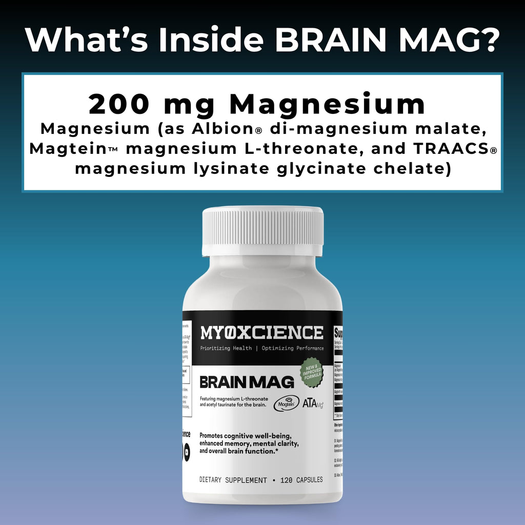 Magnesium L-Threonate + Mag Acetyl-Taurate (ATA Mag) + Mag Glycinate | Promotes Cognitive Well-Being, Enhanced Memory, Mental Clarity and Overall Brain Function | 120 Capsules - Maple Wellness Supplements