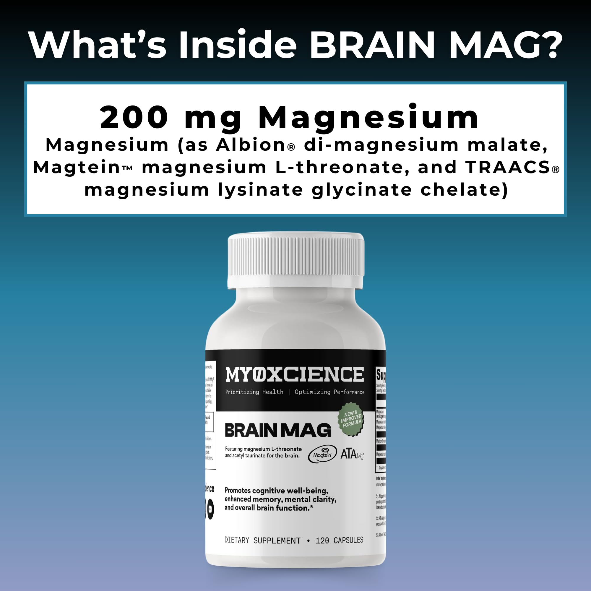 Magnesium L-Threonate + Mag Acetyl-Taurate (ATA Mag) + Mag Glycinate | Promotes Cognitive Well-Being, Enhanced Memory, Mental Clarity and Overall Brain Function | 120 Capsules - Maple Wellness Supplements