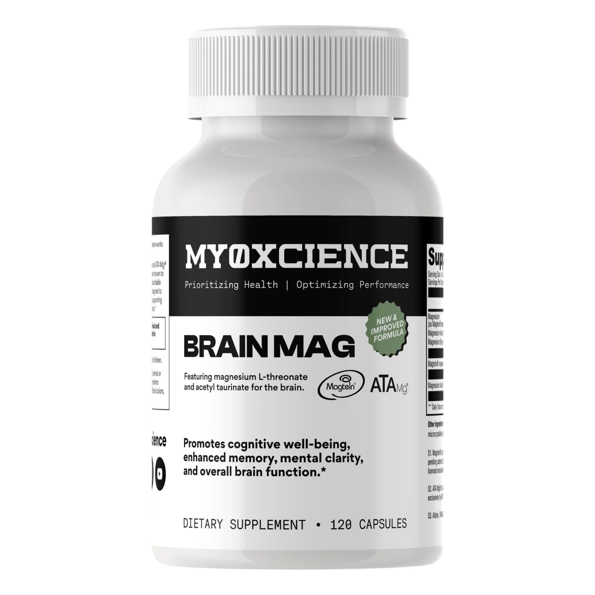 Magnesium L-Threonate + Mag Acetyl-Taurate (ATA Mag) + Mag Glycinate | Promotes Cognitive Well-Being, Enhanced Memory, Mental Clarity and Overall Brain Function | 120 Capsules - Maple Wellness Supplements