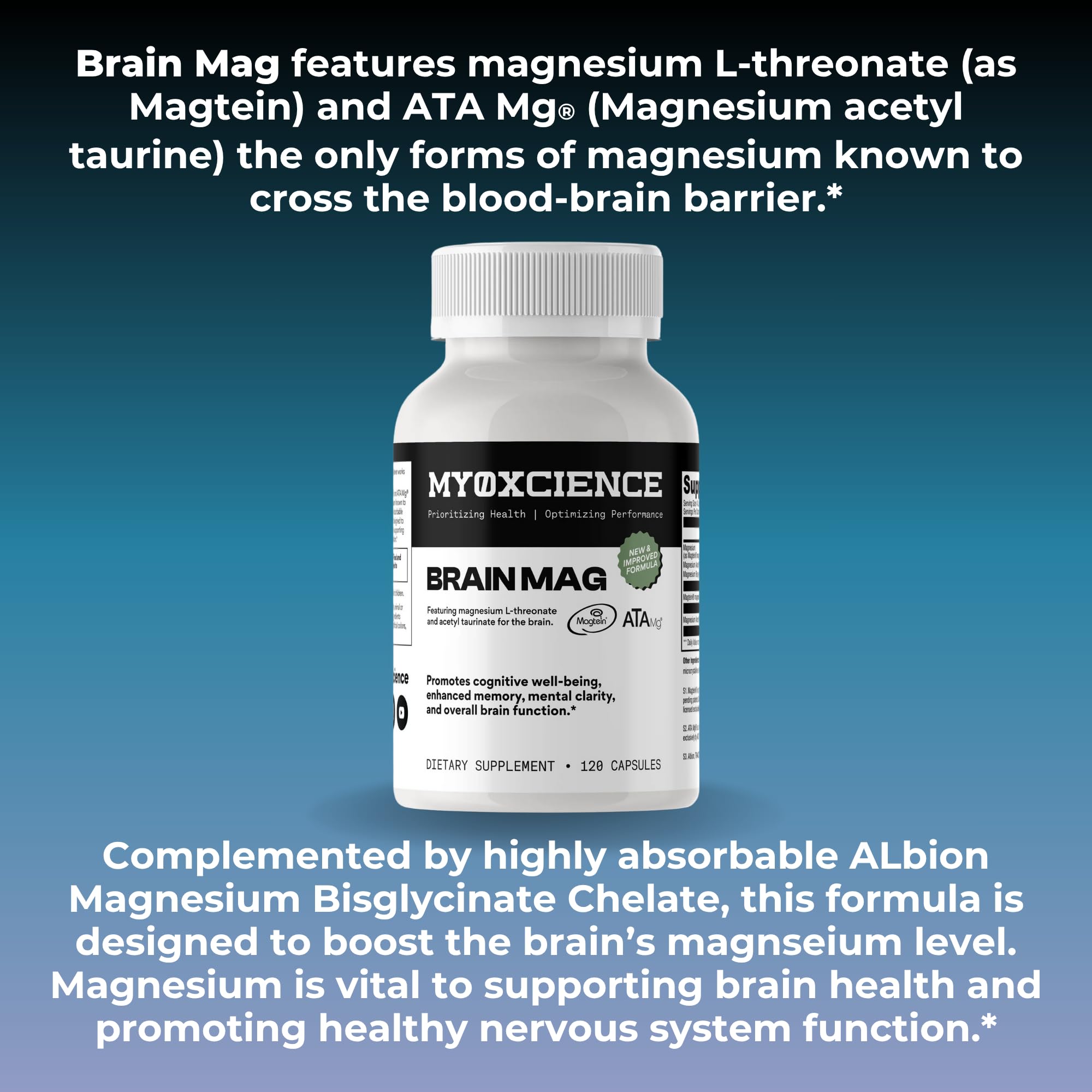 Magnesium L-Threonate + Mag Acetyl-Taurate (ATA Mag) + Mag Glycinate | Promotes Cognitive Well-Being, Enhanced Memory, Mental Clarity and Overall Brain Function | 120 Capsules - Maple Wellness Supplements