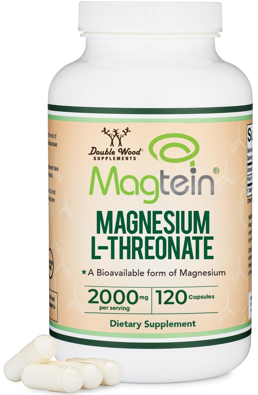 Magnesium L Threonate, Magtein, Sleep and Cognitive Support – High Absorption – Most Bioavailable Form of Magnesium – 2,000 mg – 120 Capsules - TrustMedUSA