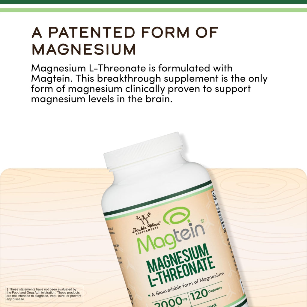 Magnesium L Threonate, Magtein, Sleep and Cognitive Support – High Absorption – Most Bioavailable Form of Magnesium – 2,000 mg – 120 Capsules - TrustMedUSA