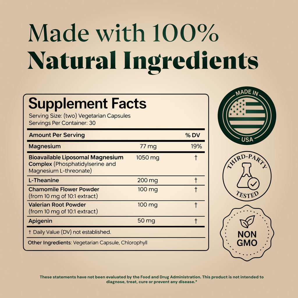 Magnesium L-Threonate with Apigenin, Valerian Root & L-Theanine – No Melatonin Restful Sleep & Brain Supplement – Clinically Studied 7-Ingredient Formula - TrustMedUSA