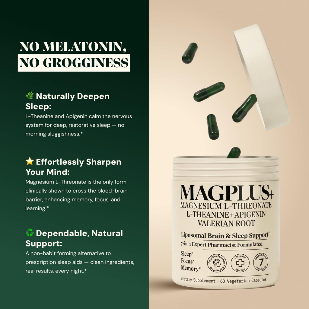 Magnesium L-Threonate with Apigenin, Valerian Root & L-Theanine – No Melatonin Restful Sleep & Brain Supplement – Clinically Studied 7-Ingredient Formula - TrustMedUSA