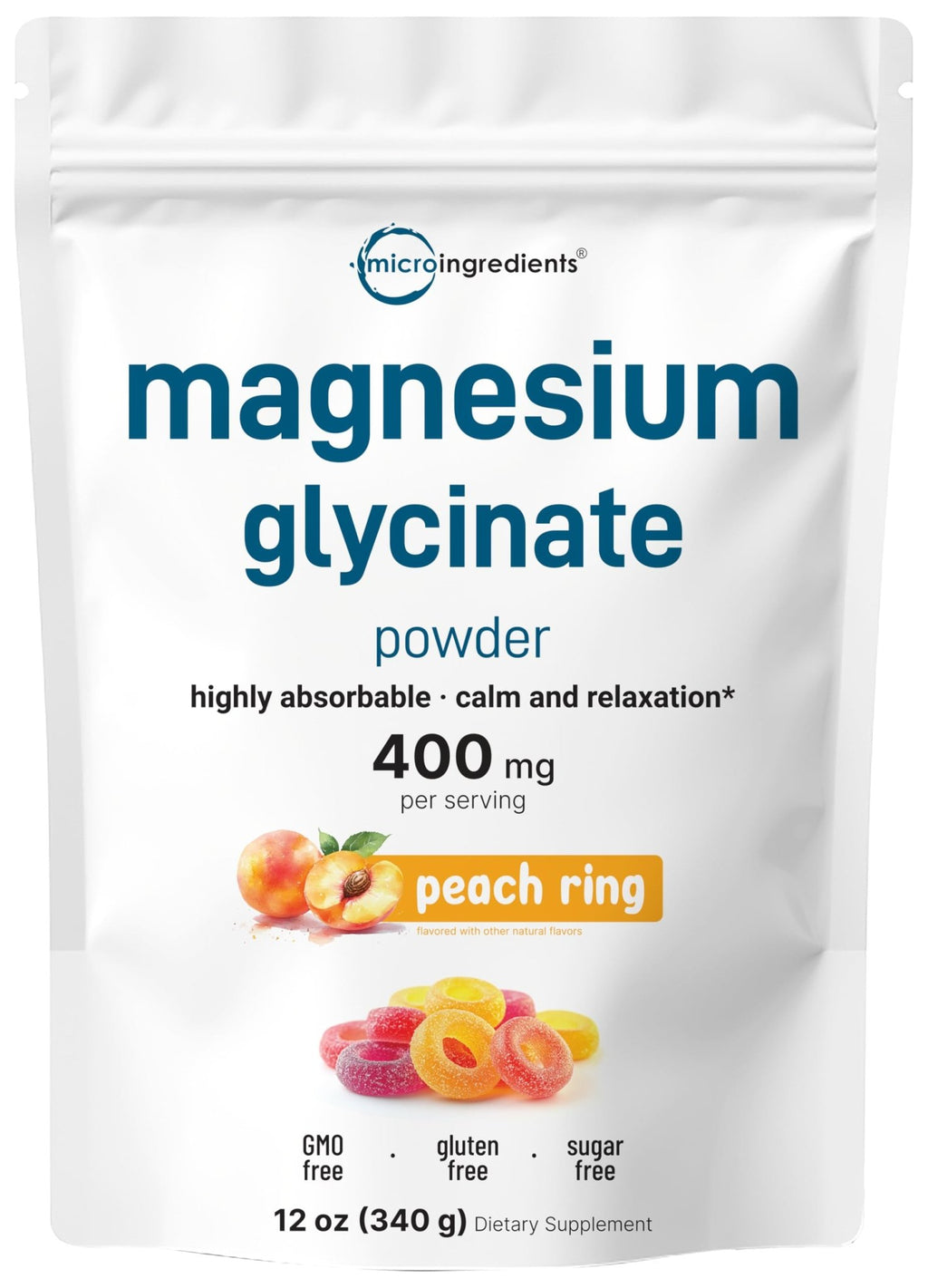 Magnesium Powder, 12oz (56 Servings) | Magnesium Glycinate Powder | Sweet Peach Ring Flavored | Sleep, Muscle, Heart & Nerve Health Support | Easily Absorbed | Non-GMO, Vegan, Sugar Free - TrustMedUSA