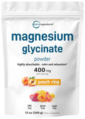 Magnesium Powder, 12oz (56 Servings) | Magnesium Glycinate Powder | Sweet Peach Ring Flavored | Sleep, Muscle, Heart & Nerve Health Support | Easily Absorbed | Non-GMO, Vegan, Sugar Free - TrustMedUSA