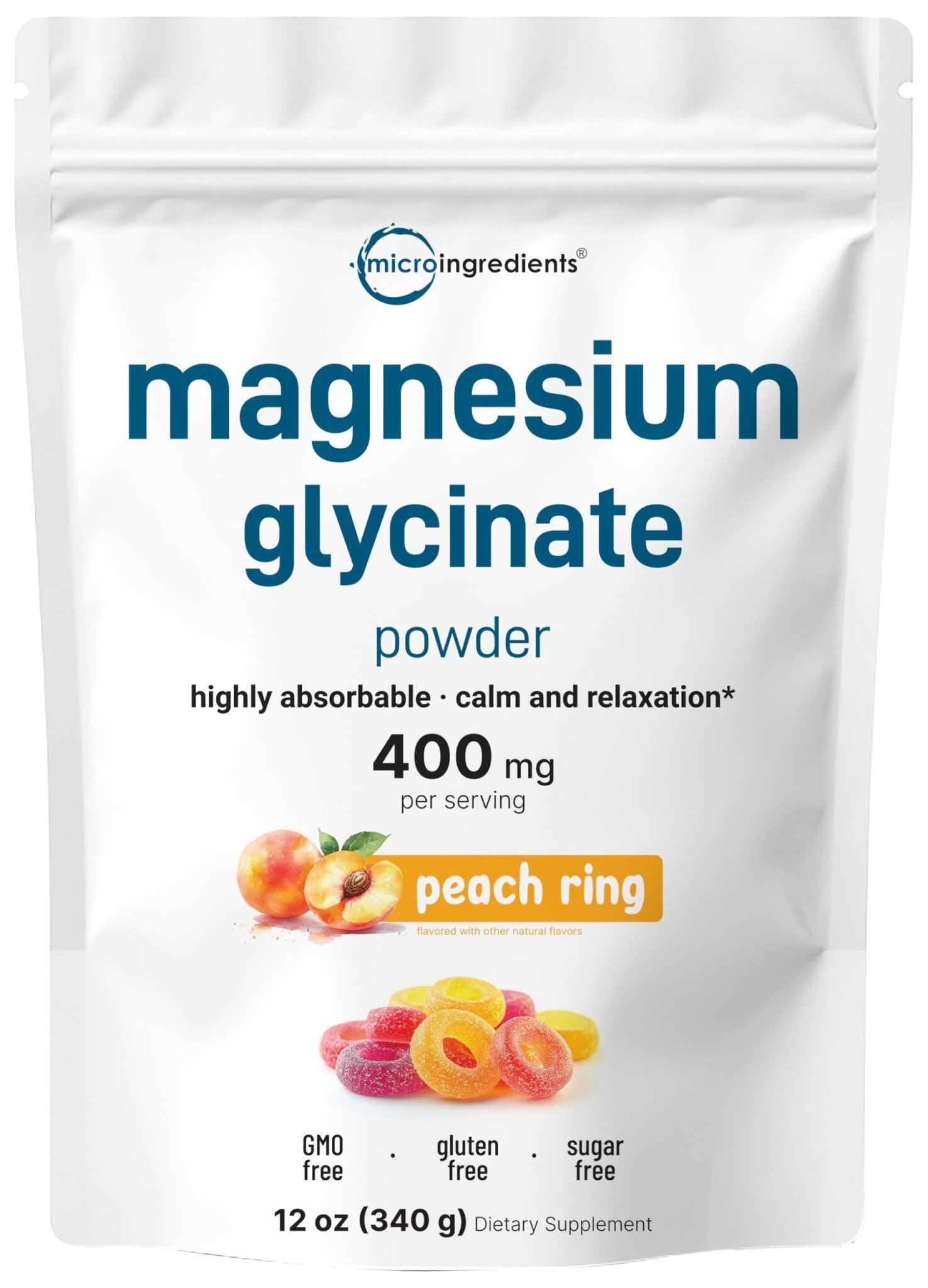 Magnesium Powder, 12oz (56 Servings) | Magnesium Glycinate Powder | Sweet Peach Ring Flavored | Sleep, Muscle, Heart & Nerve Health Support | Easily Absorbed | Non-GMO, Vegan, Sugar Free - TrustMedUSA