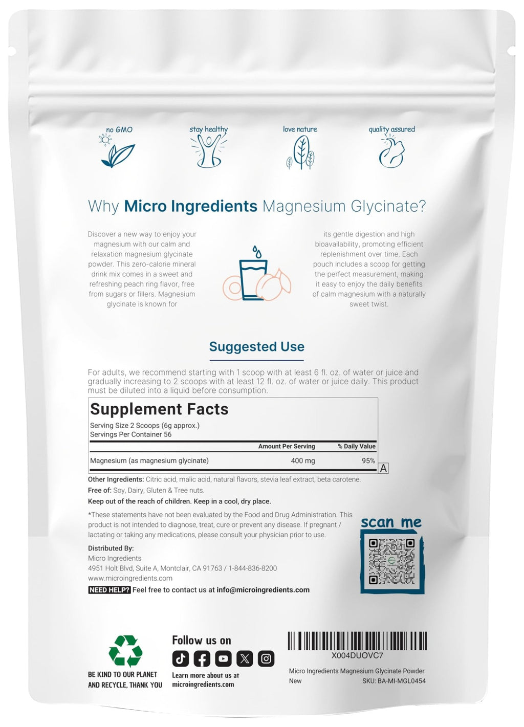 Magnesium Powder, 12oz (56 Servings) | Magnesium Glycinate Powder | Sweet Peach Ring Flavored | Sleep, Muscle, Heart & Nerve Health Support | Easily Absorbed | Non-GMO, Vegan, Sugar Free - TrustMedUSA