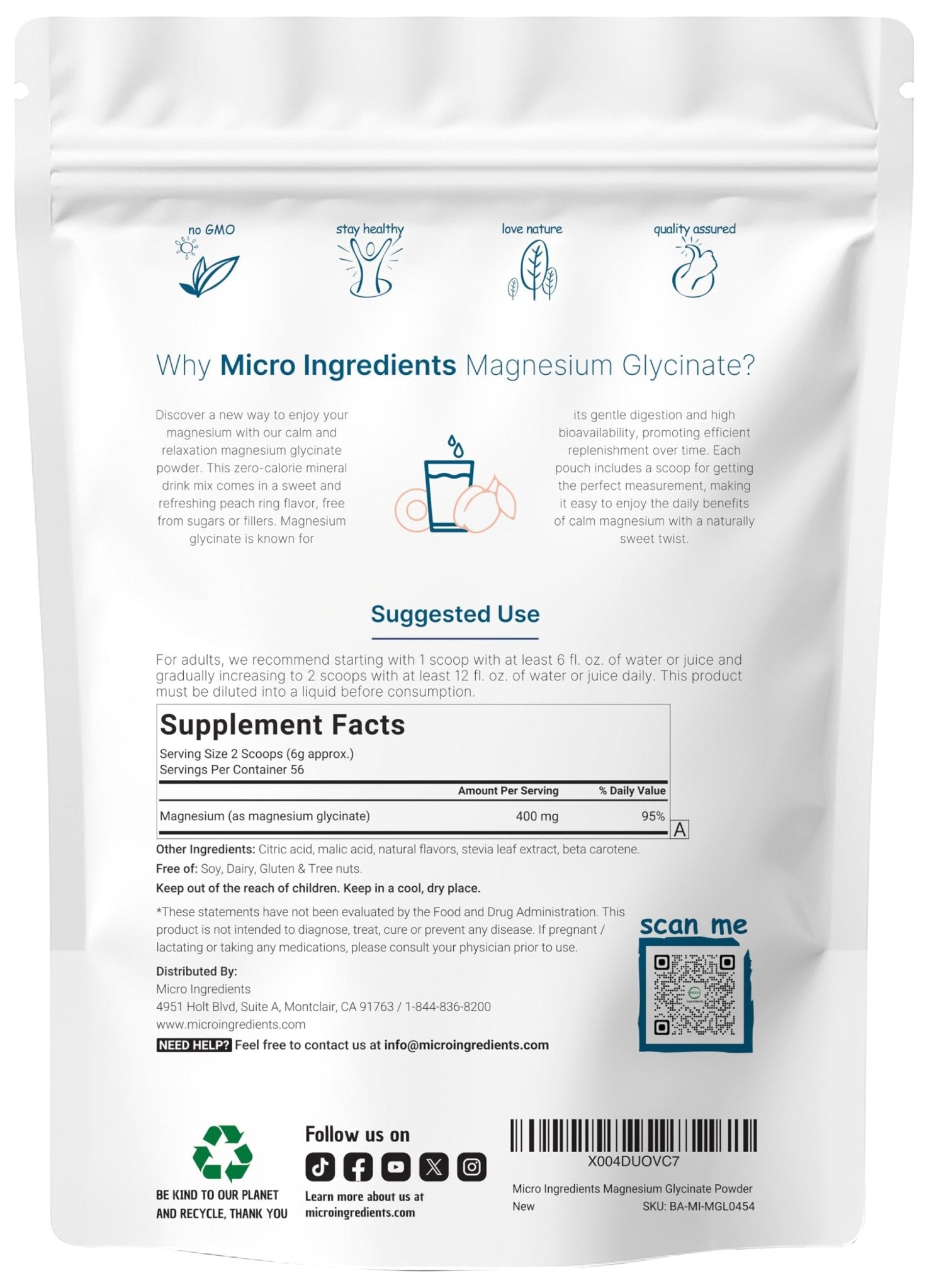 Magnesium Powder, 12oz (56 Servings) | Magnesium Glycinate Powder | Sweet Peach Ring Flavored | Sleep, Muscle, Heart & Nerve Health Support | Easily Absorbed | Non-GMO, Vegan, Sugar Free - TrustMedUSA