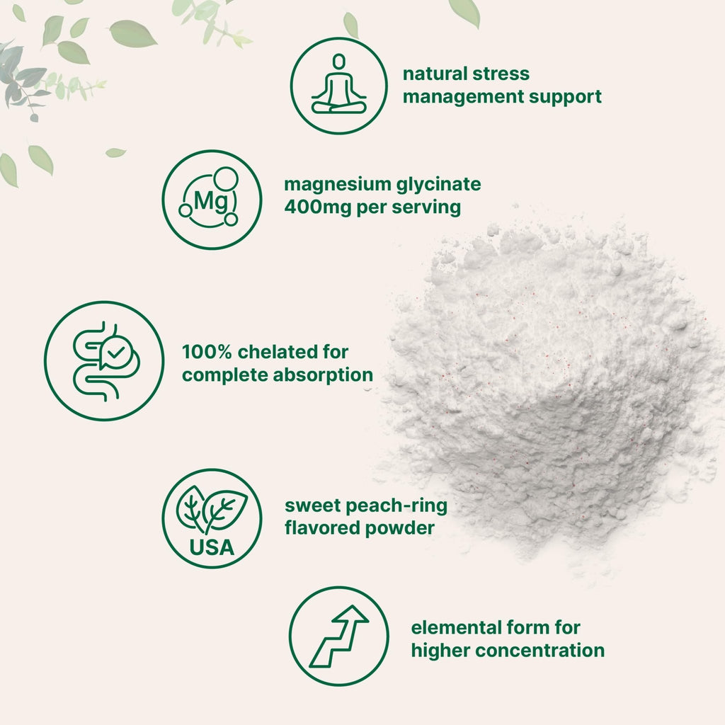 Magnesium Powder, 12oz (56 Servings) | Magnesium Glycinate Powder | Sweet Peach Ring Flavored | Sleep, Muscle, Heart & Nerve Health Support | Easily Absorbed | Non-GMO, Vegan, Sugar Free - TrustMedUSA