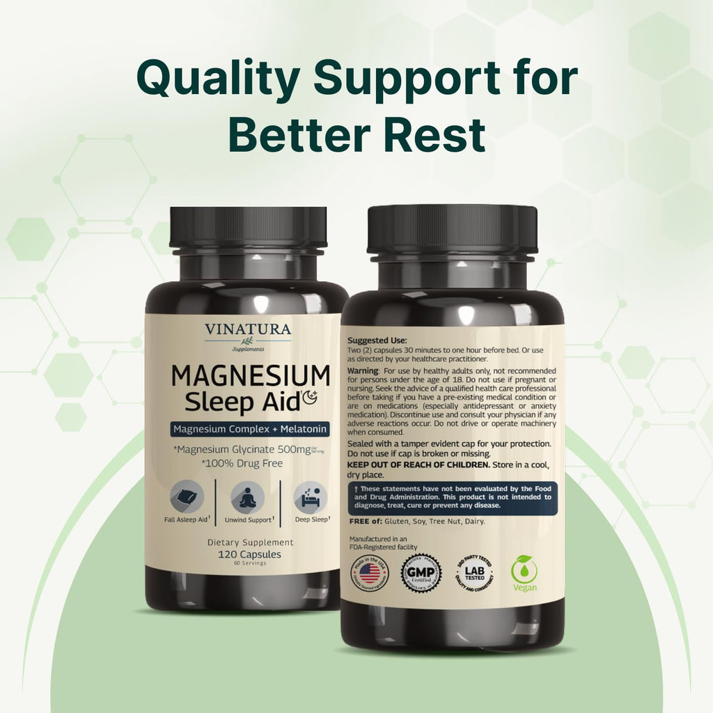Magnesium Sleep Aid - Magnesium Glycinate Complex for Sleep with Melatonin Supplement - Glycinate 500mg, L-Theanine - 120 Capsules - TrustMedUSA