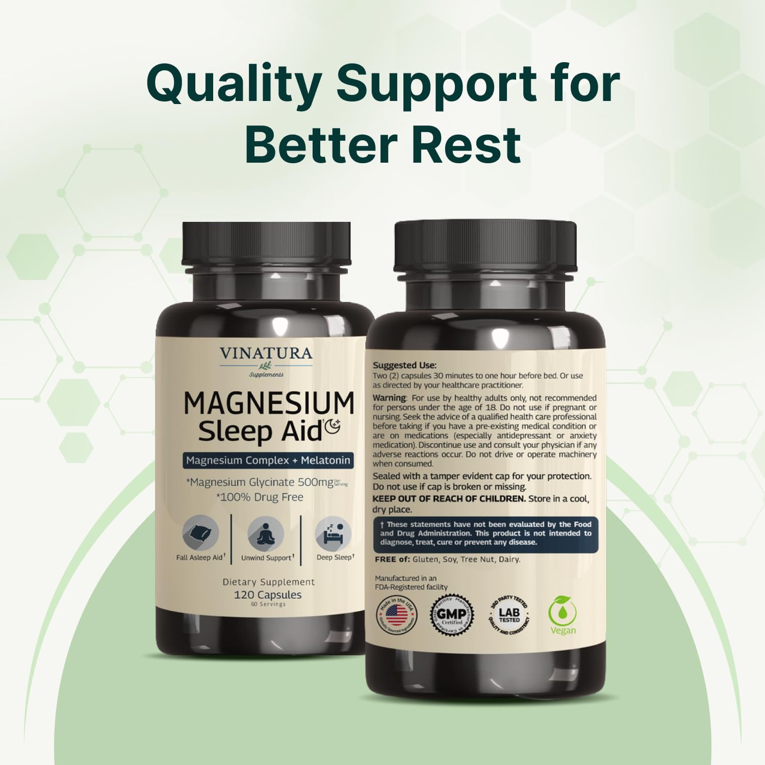 Magnesium Sleep Aid - Magnesium Glycinate Complex for Sleep with Melatonin Supplement - Glycinate 500mg, L-Theanine - 120 Capsules - TrustMedUSA