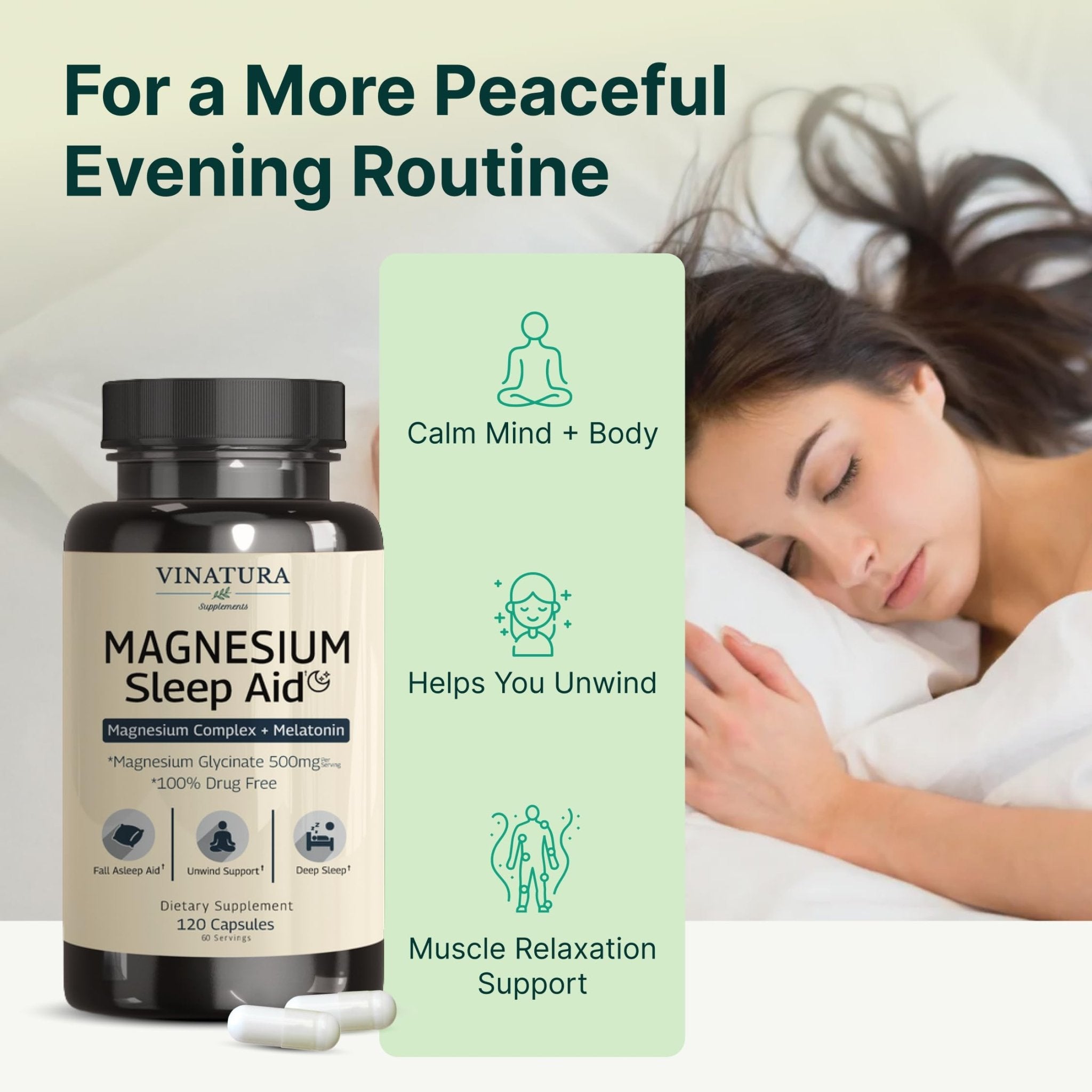 Magnesium Sleep Aid - Magnesium Glycinate Complex for Sleep with Melatonin Supplement - Glycinate 500mg, L-Theanine - 120 Capsules - TrustMedUSA