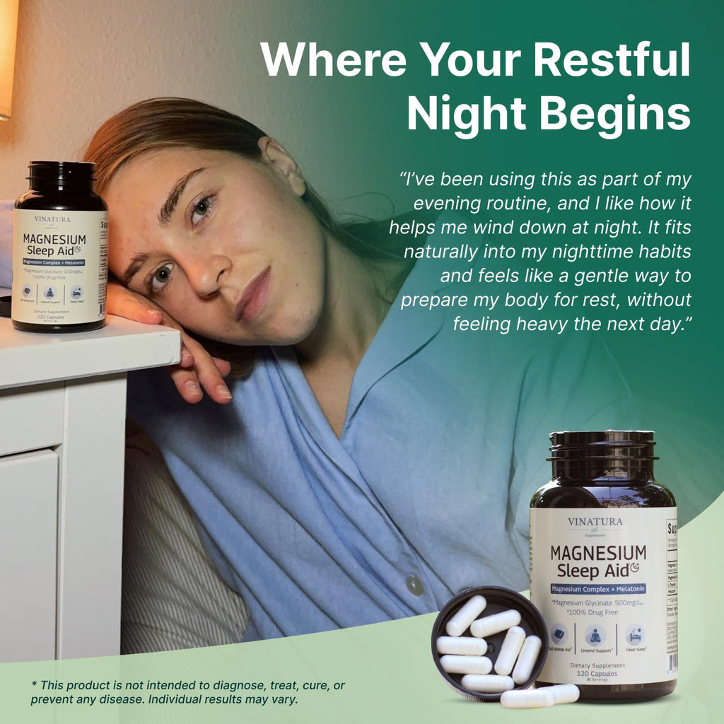 Magnesium Sleep Aid - Magnesium Glycinate Complex for Sleep with Melatonin Supplement - Glycinate 500mg, L-Theanine - 120 Capsules - TrustMedUSA