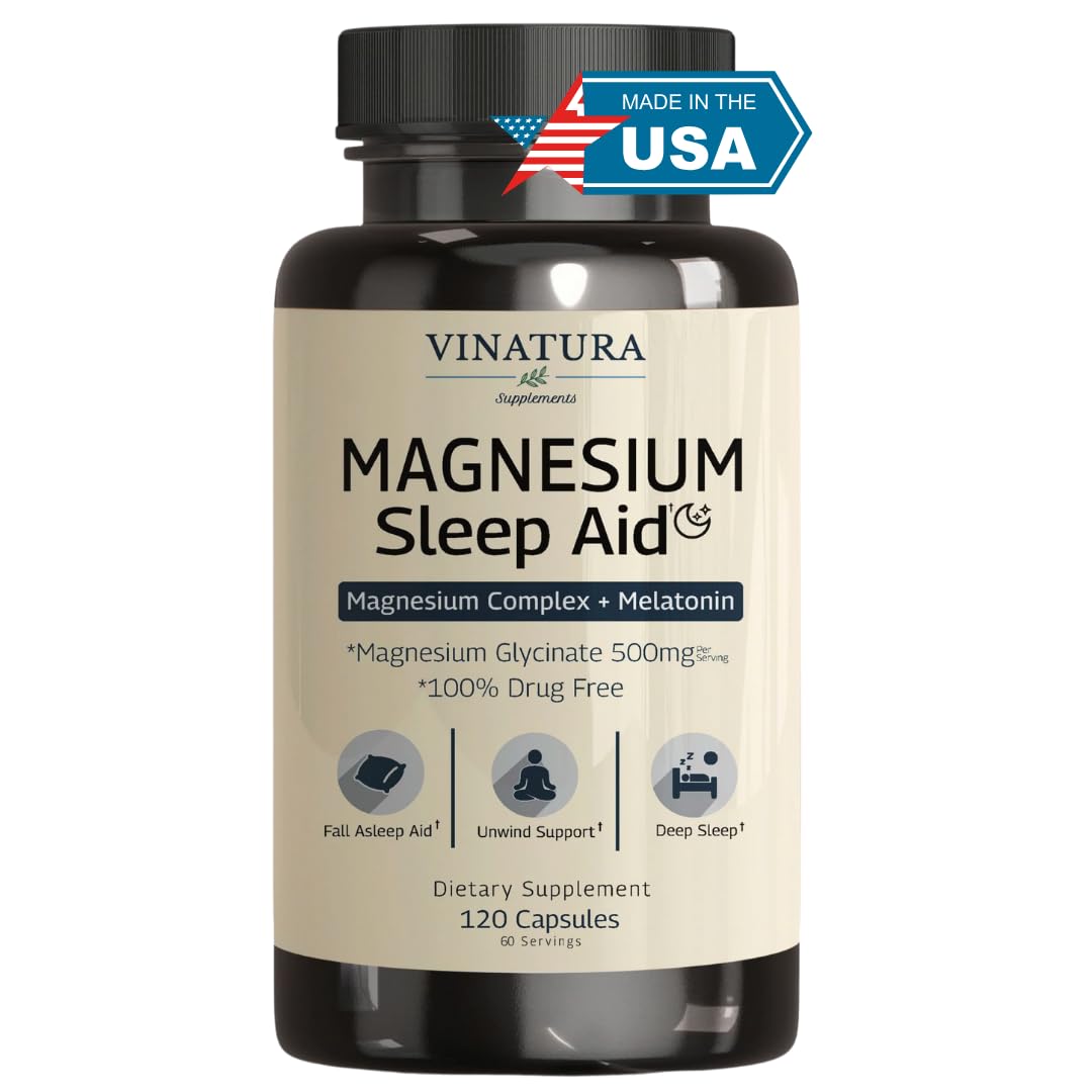 Magnesium Sleep Aid - Magnesium Glycinate Complex for Sleep with Melatonin Supplement - Glycinate 500mg, L-Theanine - 120 Capsules - TrustMedUSA
