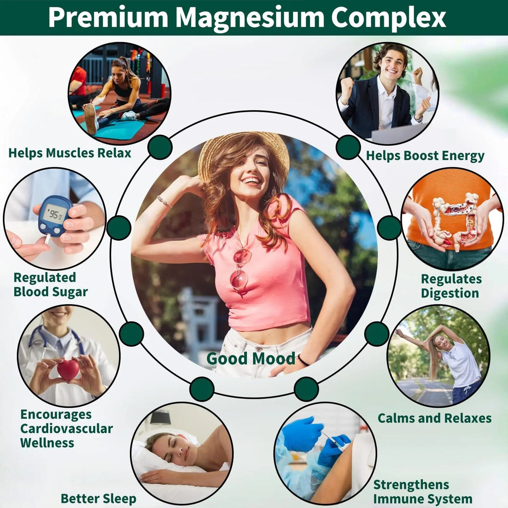 Magnesium Supplement with 9 Forms of High Absorption Magnesium Glycinate, L-threonate, Citrate, Malate and More for Muscle, Brain Support, Non-GMO, Gluten & Soy Free, 60 Capsules - TrustMedUSA