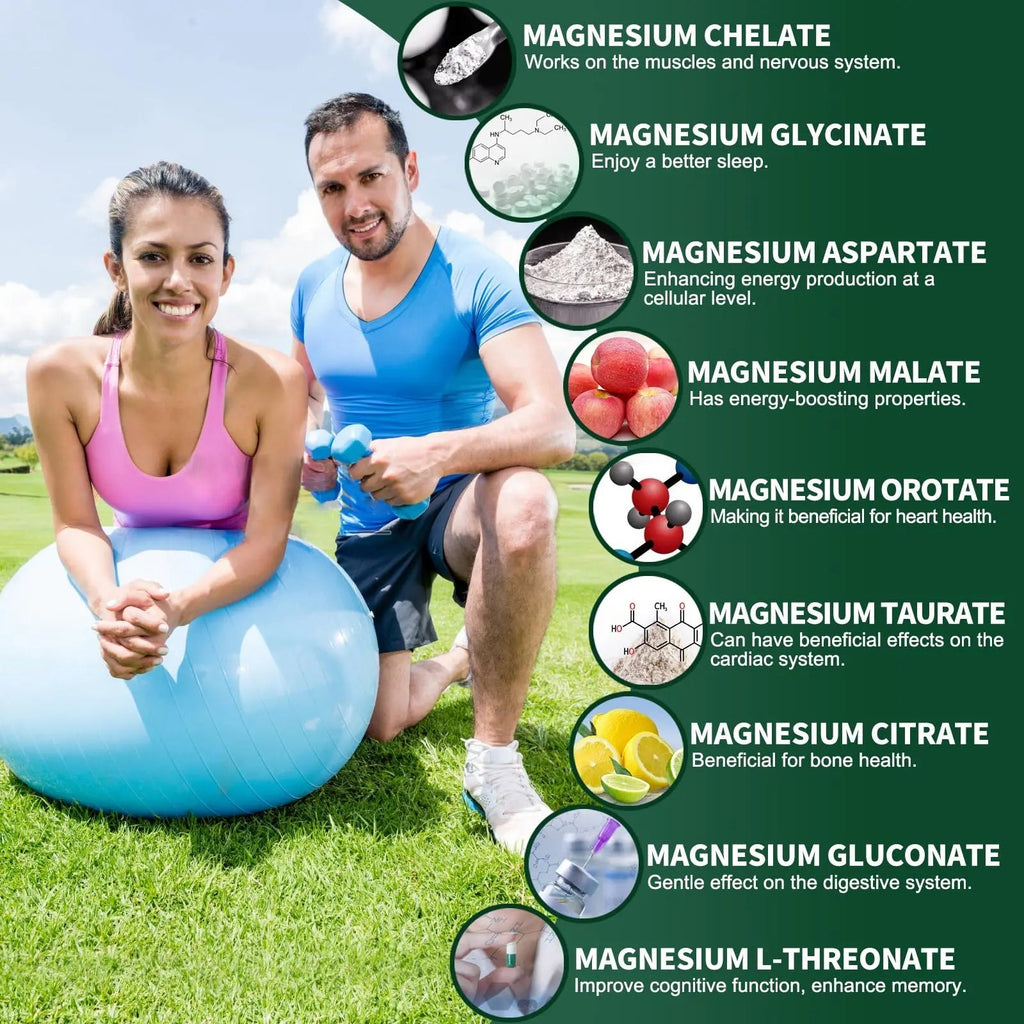 Magnesium Supplement with 9 Forms of High Absorption Magnesium Glycinate, L-threonate, Citrate, Malate and More for Muscle, Brain Support, Non-GMO, Gluten & Soy Free, 60 Capsules - TrustMedUSA