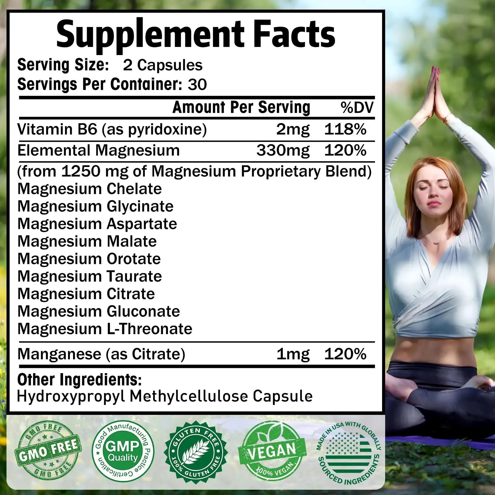 Magnesium Supplement with 9 Forms of High Absorption Magnesium Glycinate, L-threonate, Citrate, Malate and More for Muscle, Brain Support, Non-GMO, Gluten & Soy Free, 60 Capsules - TrustMedUSA