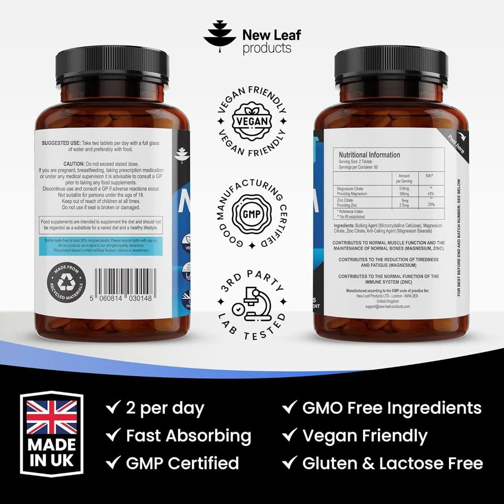 Magnesium Supplements 516mg With Zinc - 120 Magnesium Tablets Supports Muscle - TrustMedUSA