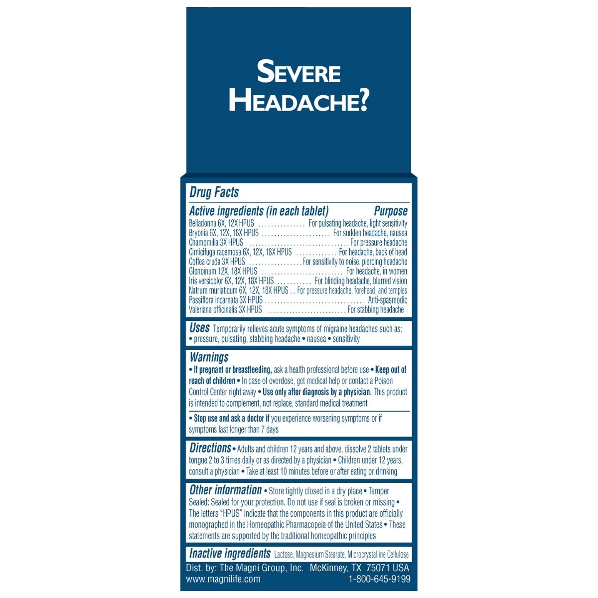 MagniLife Migraine Relief, Non-Habit Forming, 90 Homeopathic Tablets, Migraine Medicine for Light & Sound Sensitivity, Nausea, Blurred Vision & Pressure, Quick-Dissolve Headache Pain Relief - TrustMedUSA