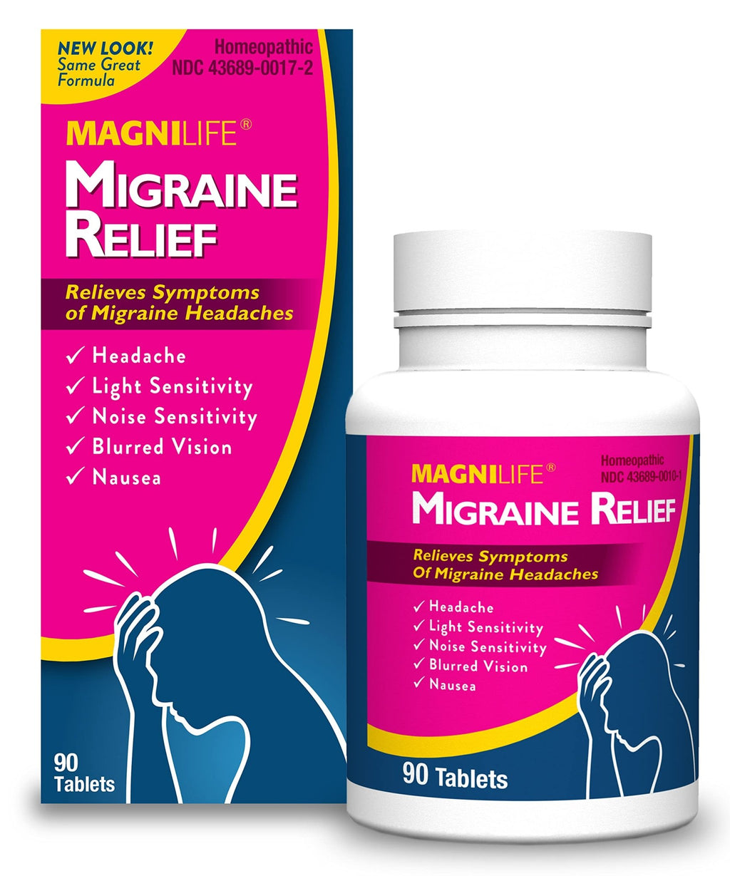 MagniLife Migraine Relief, Non-Habit Forming, 90 Homeopathic Tablets, Migraine Medicine for Light & Sound Sensitivity, Nausea, Blurred Vision & Pressure, Quick-Dissolve Headache Pain Relief - TrustMedUSA