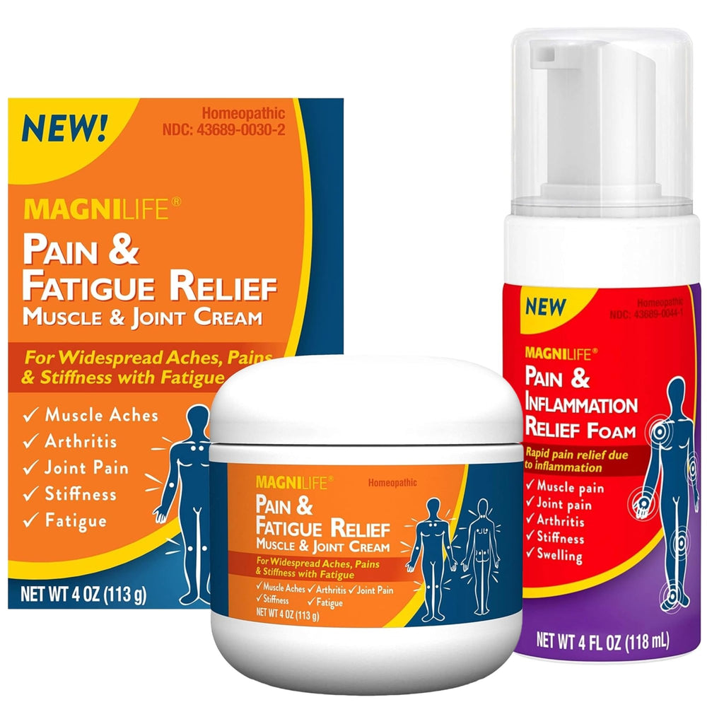 MagniLife Pain & Fatigue Relief Cream 4 oz Pain & Inflammation Relief Foam 4 oz. Natural Joint & Muscle Pain Relief Bundle for Shoulders, Back, Knees, Arthritis, Stiffness & Soreness - TrustMedUSA