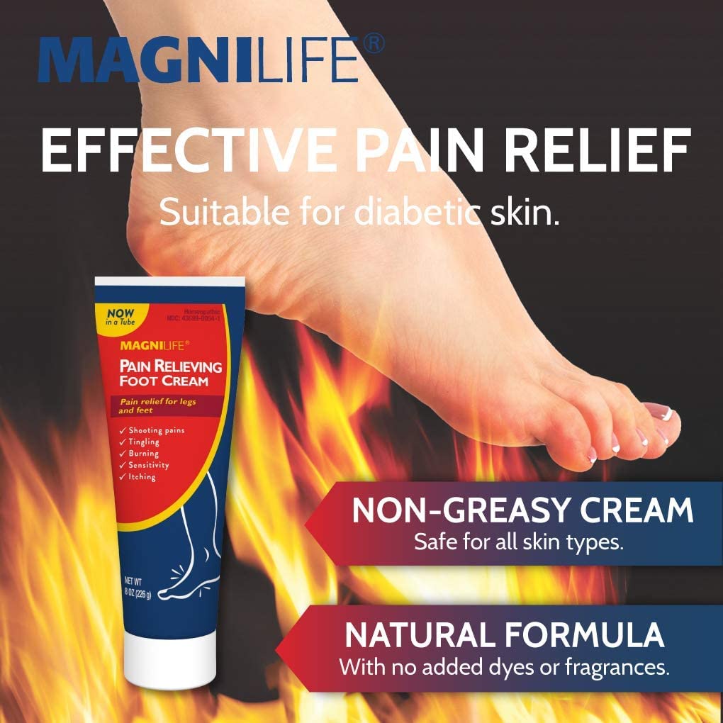 MagniLife Pain Relieving Foot Cream, 4 oz Tube, Soothing Relief for Soreness, Pain, Burning, Tingling, Itching or Sensitivity in Feet & Legs, Moisturizing & Hydrating Foot Cream, No Petroleum - TrustMedUSA