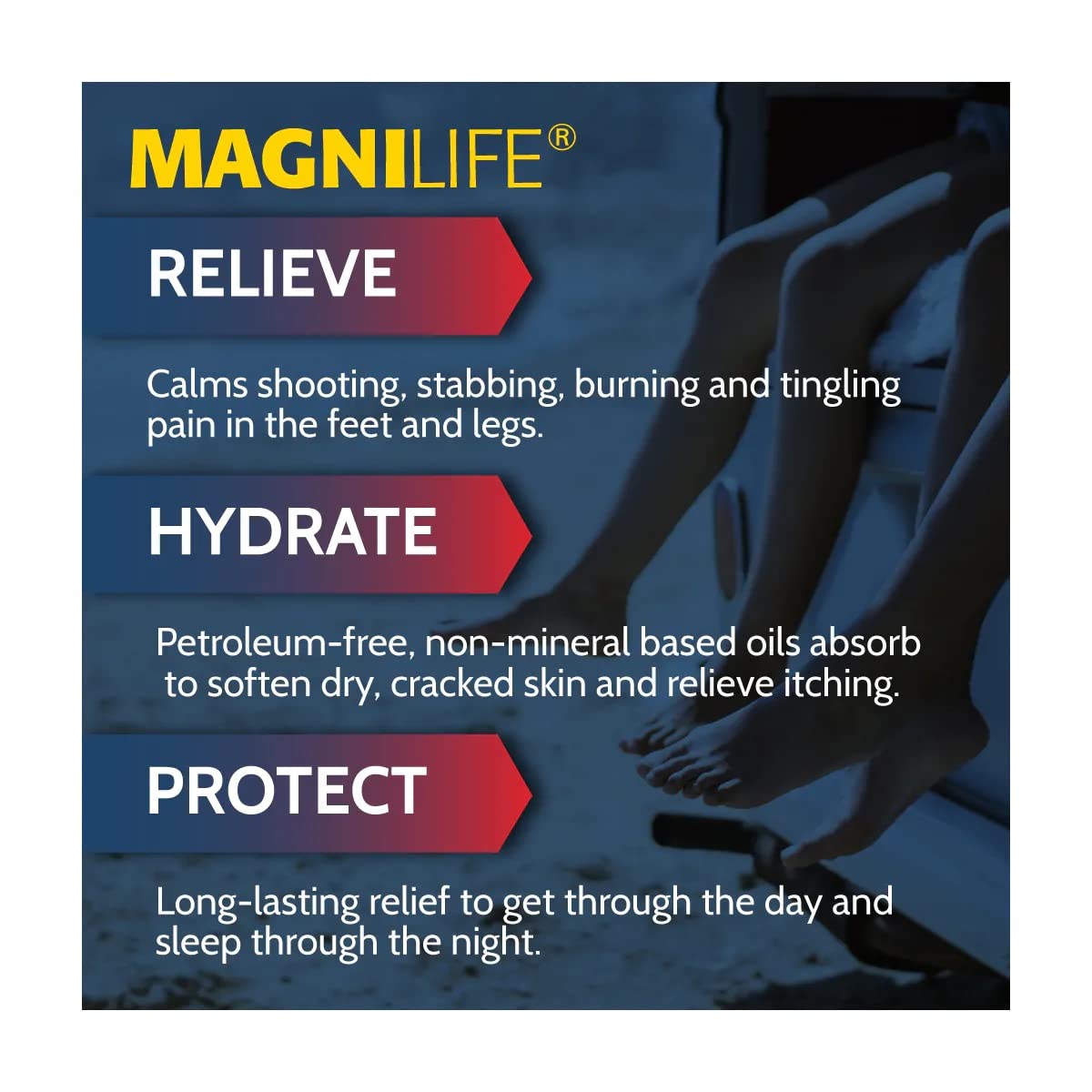 MagniLife Pain Relieving Foot Cream, 8 oz Tube, Soothing Relief for Soreness, Pain, Burning, Tingling, Itching or Sensitivity in Feet & Legs, Moisturizing & Hydrating Foot Cream, No Petroleum - TrustMedUSA