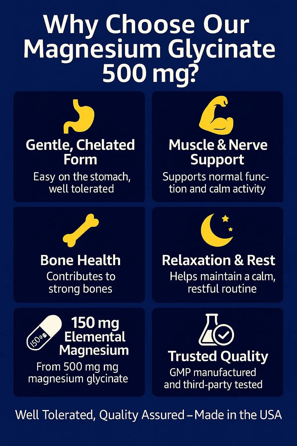Magno-Humphries Magnesium Glycinate 500 mg - 100 Capsules | Gentle Chelated Form | Muscle, Nerve & Bone Support | Dietary Supplement | GMP Manufactured in The USA - TrustMedUSA