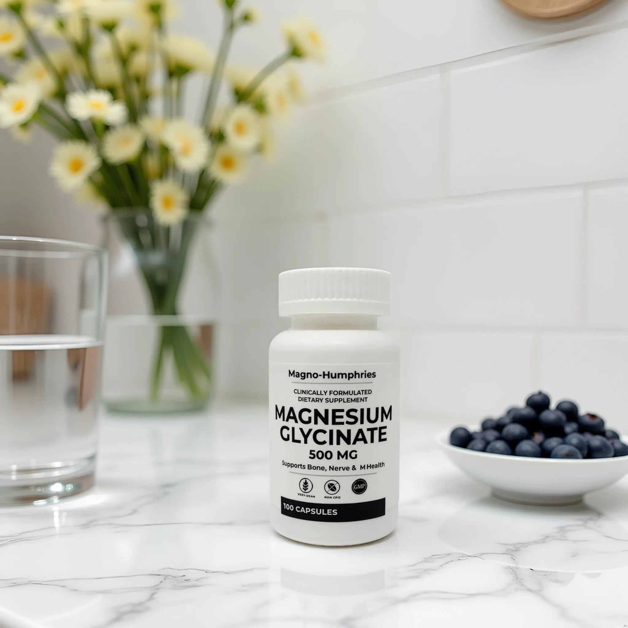 Magno-Humphries Magnesium Glycinate 500 mg - 100 Capsules | Gentle Chelated Form | Muscle, Nerve & Bone Support | Dietary Supplement | GMP Manufactured in The USA - TrustMedUSA