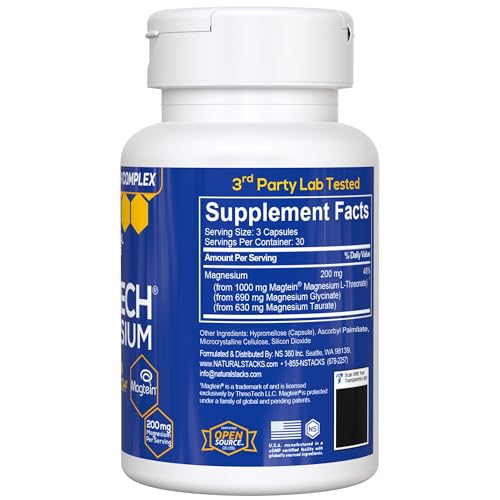 MagTech Magnesium Complex for Women & Men - 3 Forms of Magnesium: Glycinate, Magtein L-Threonate & Taurate - 200mg Chelated Complex - TrustMedUSA